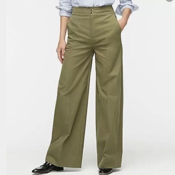 J. Crew Green Frankie High Waist Wide Leg Puddle Hem Trousers Pants New Size 2